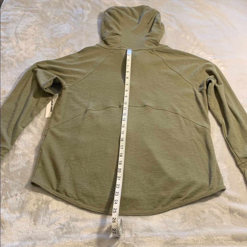 DKNY‎ Slub Waffle Knit Zip Front Hoodie NWT Medium Green Lightweight Cotton/Poly - Picture 14 of 16